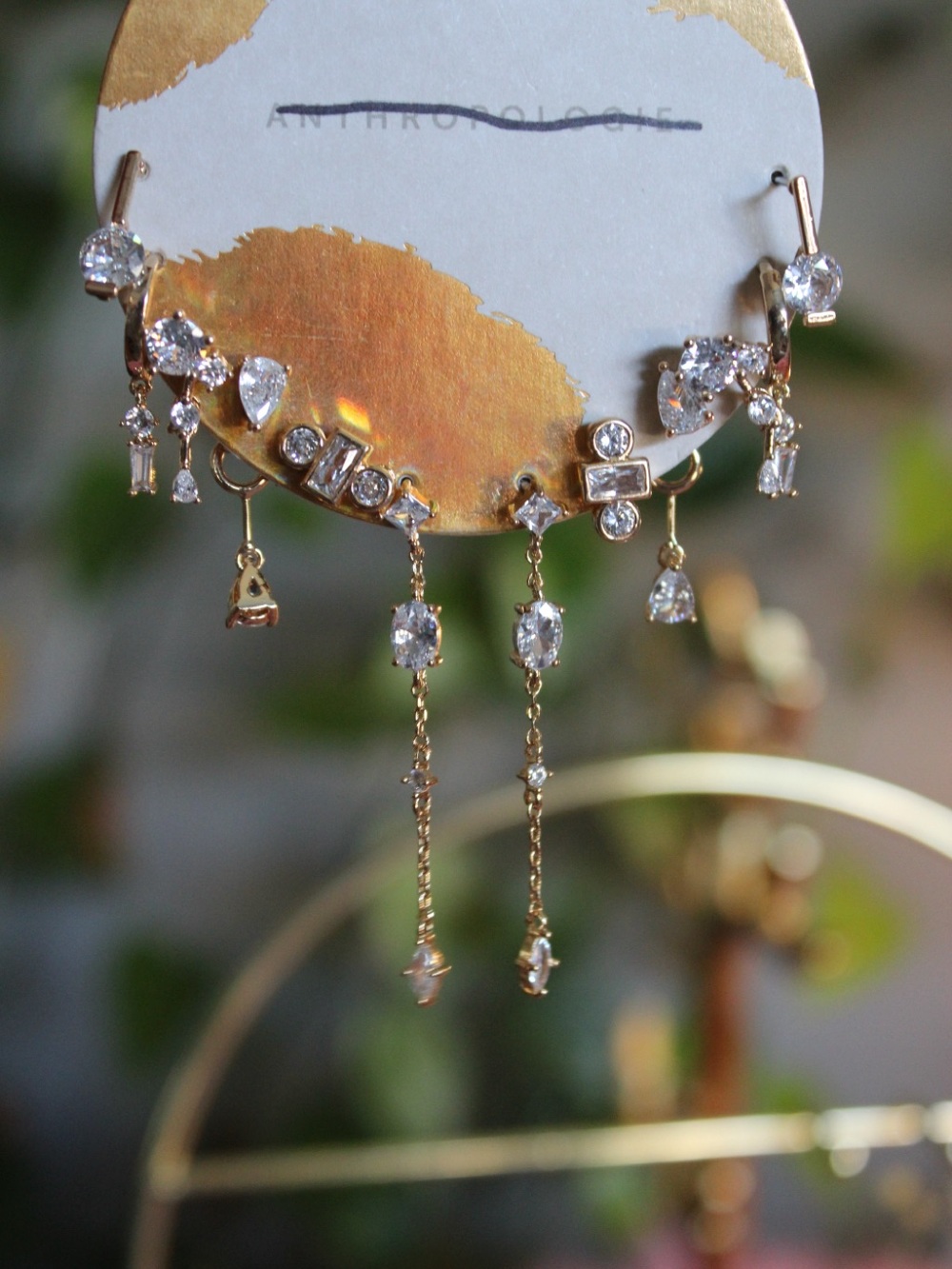 Anthropologie Gold Crystal Dangle Ear Crawler Set